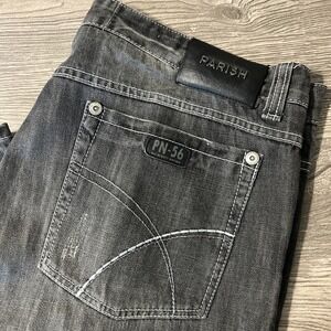 Parish‎ Nation PN-56 Vintage Y2K Baggy Skater Gray/Black Jeans Size 38x34